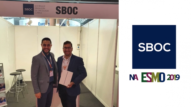Dr. Renan Clara, gerente educacional da SBOC, e Dr. Rodrigo, oncologista clínico ganhador da promoção SBOC na ESMO